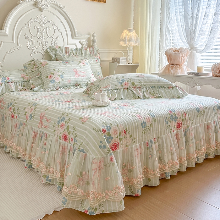 91家纺网 家纺一手货源 找家纺 网红馆（ck家纺） 2026春夏新款韩版全棉纯棉印花床盖三件套 轻婉花语