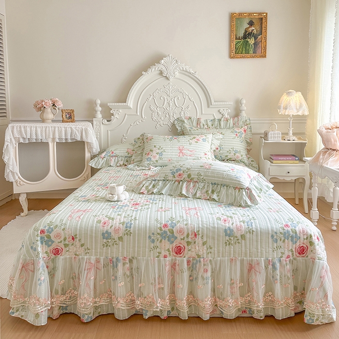 91家纺网 家纺一手货源 找家纺 网红馆（ck家纺） 2026春夏新款韩版全棉纯棉印花床盖三件套 轻婉花语