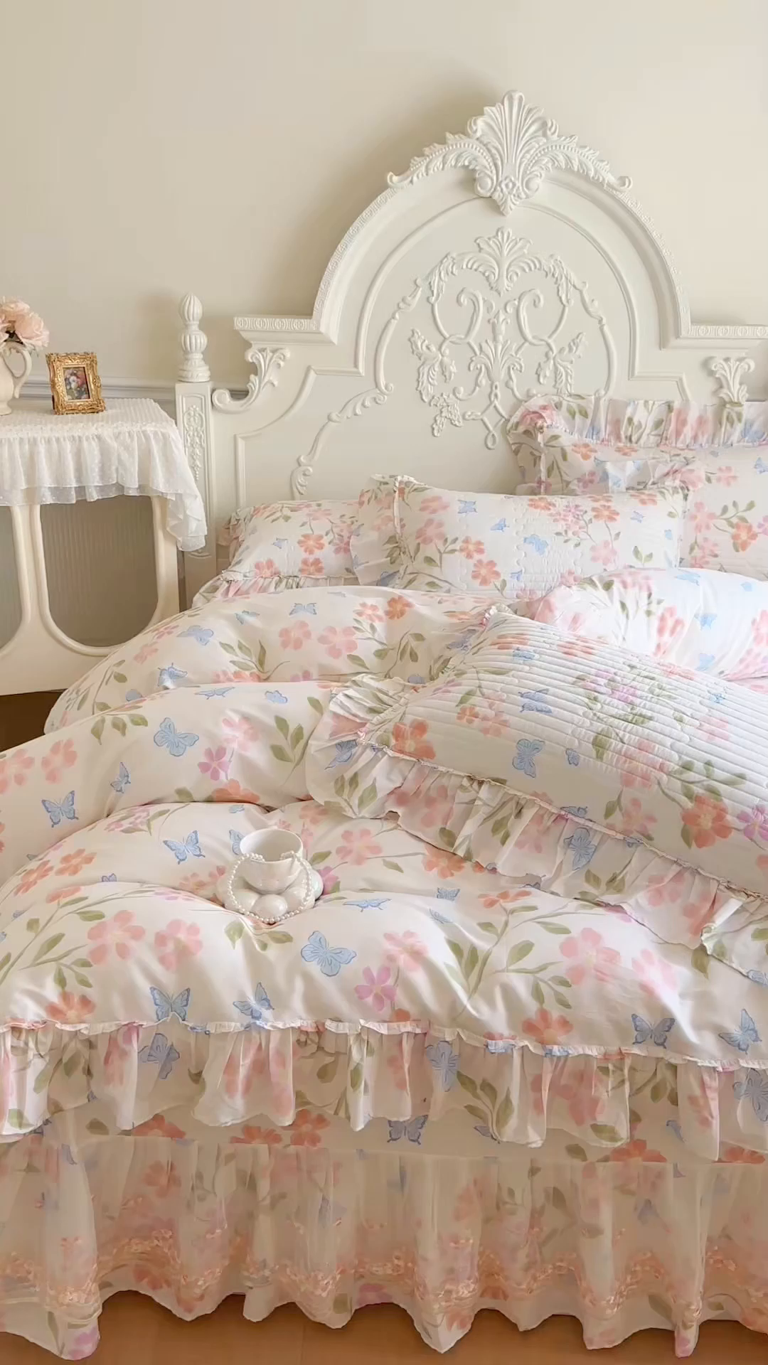 91家纺网 家纺一手货源 找家纺 网红馆（ck家纺） 2026春夏新款韩版全棉纯棉印花床盖三件套 花熙