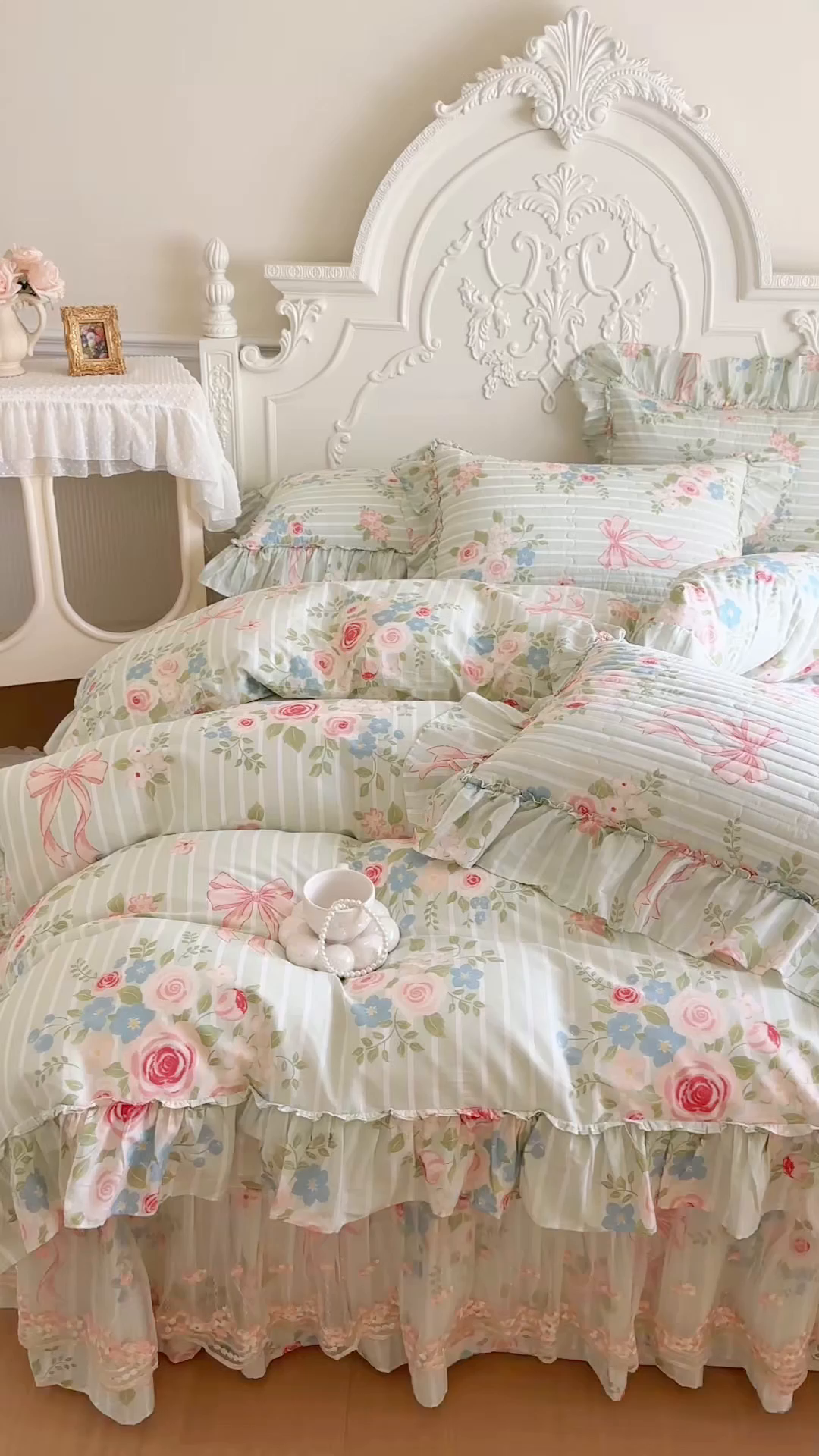 91家纺网 家纺一手货源 找家纺 网红馆（ck家纺） 2026春夏新款韩版全棉纯棉印花床盖三件套 轻婉花语