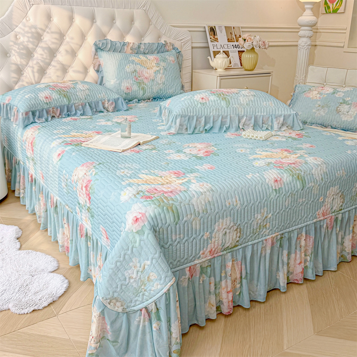 91家纺网 家纺一手货源 找家纺 （总）宜凡家纺 2026新款印花凉感丝夹棉床盖三件套