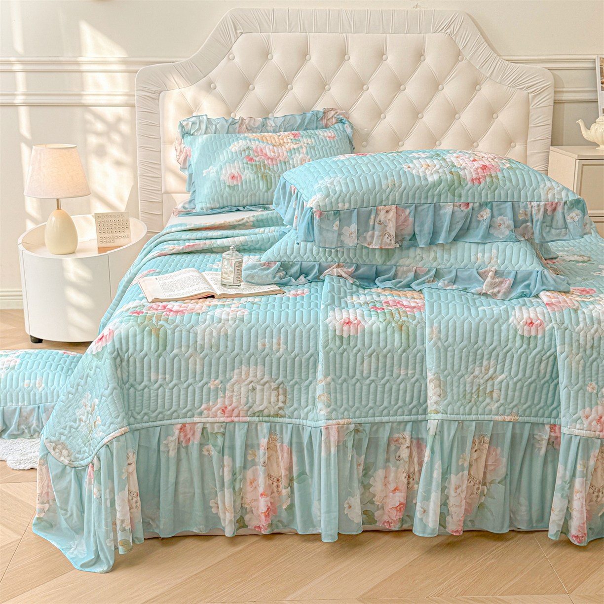 91家纺网 家纺一手货源 找家纺 （总）宜凡家纺 2026新款印花凉感丝夹棉床盖三件套