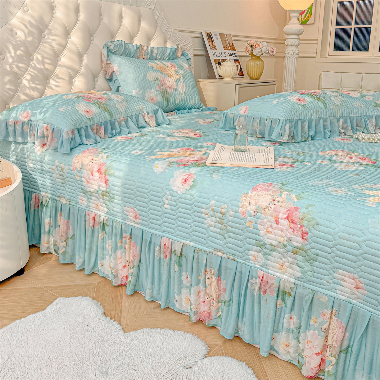 91家纺网 家纺一手货源 找家纺 （总）宜凡家纺 2026新款印花凉感丝夹棉床盖三件套