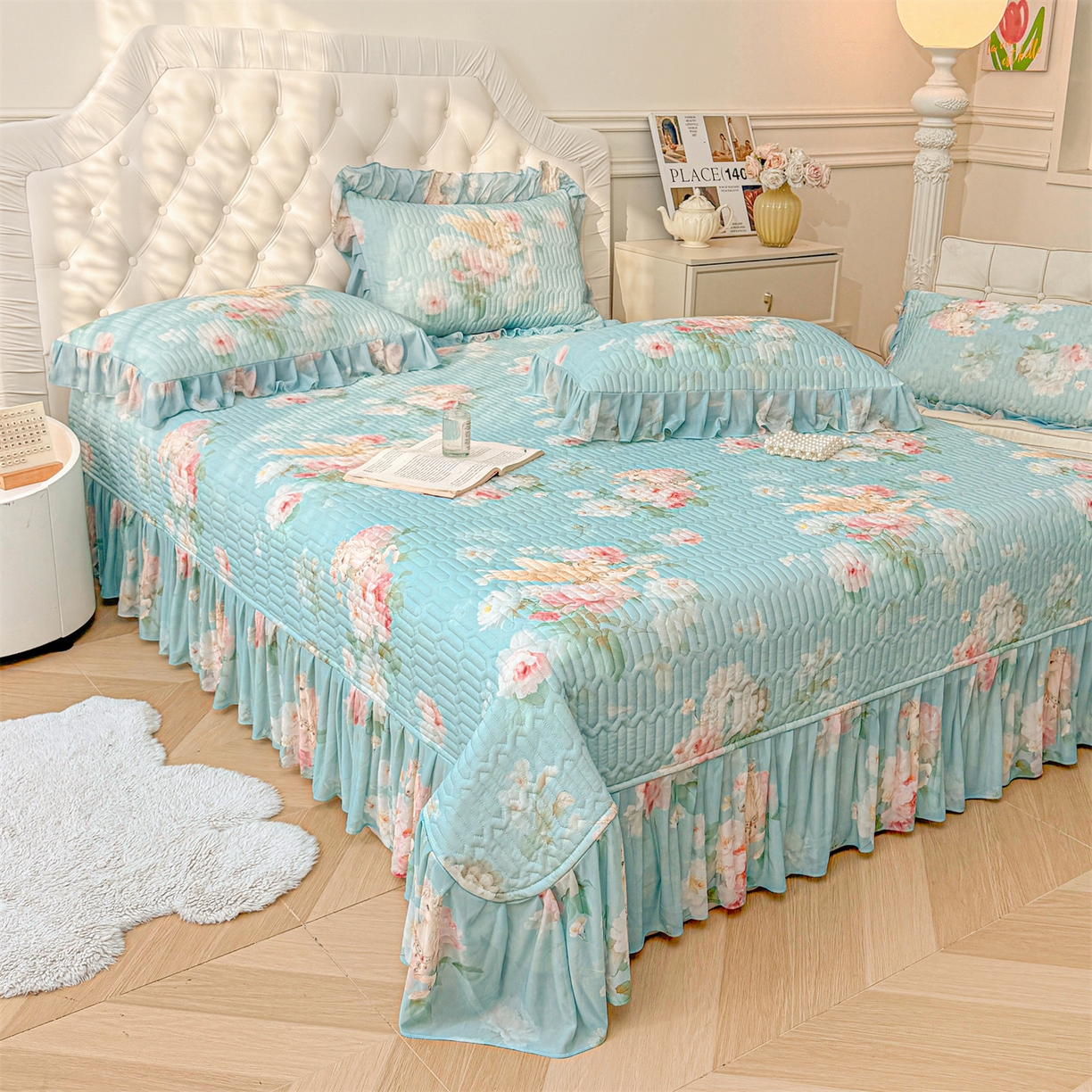 91家纺网 家纺一手货源 找家纺 （总）宜凡家纺 2026新款印花凉感丝夹棉床盖三件套