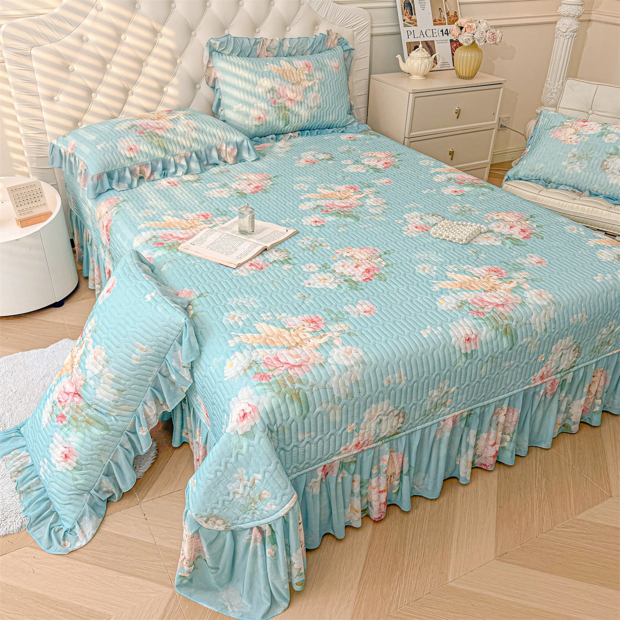 91家纺网 家纺一手货源 找家纺 （总）宜凡家纺 2026新款印花凉感丝夹棉床盖三件套