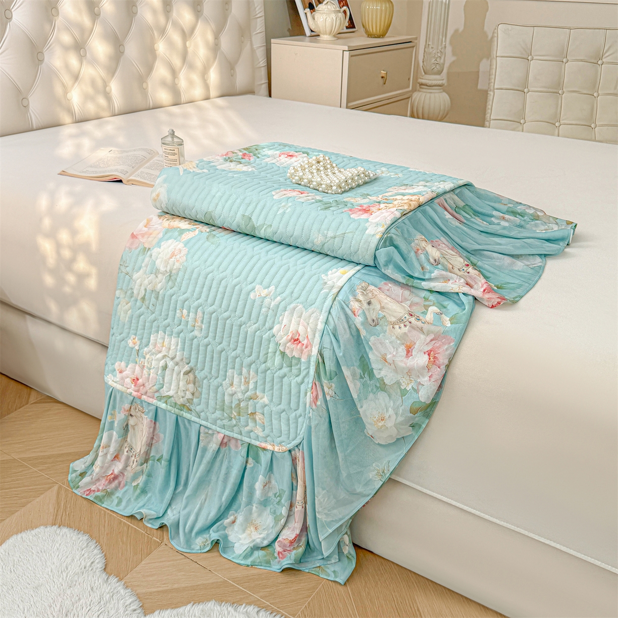 91家纺网 家纺一手货源 找家纺 （总）宜凡家纺 2026新款印花凉感丝夹棉床盖三件套