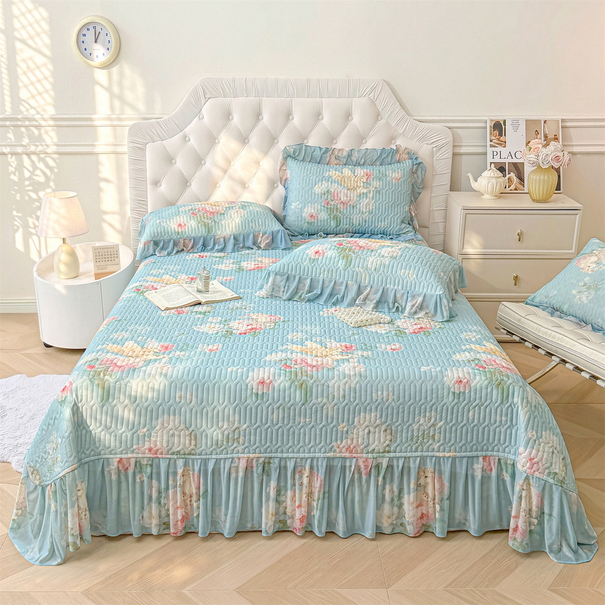 宜凡家纺 2026新款印花凉感丝夹棉床盖三件套 皇冠梦马