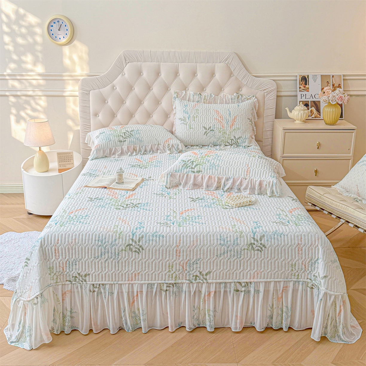 宜凡家纺 2026新款印花凉感丝夹棉床盖三件套 盛夏光影