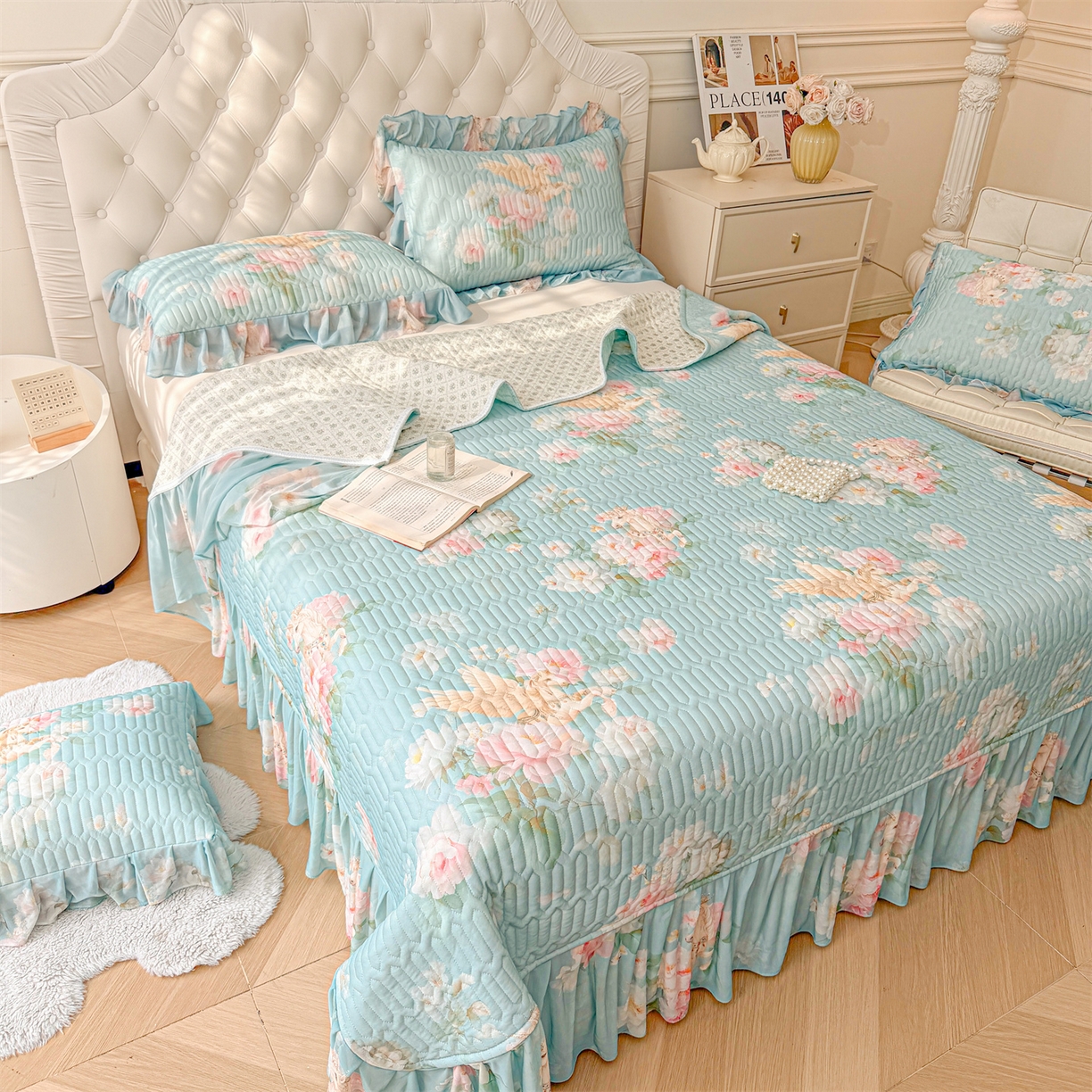 91家纺网 家纺一手货源 找家纺 （总）宜凡家纺 2026新款印花凉感丝夹棉床盖三件套