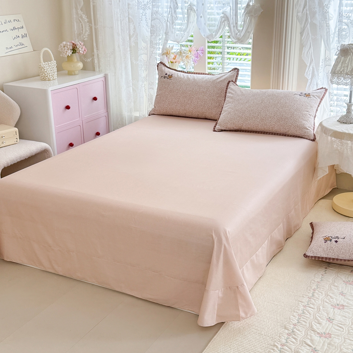 91家纺网 家纺一手货源 找家纺 艾唯希家纺 2026新款多功能全棉活套夏被四件套刺绣工艺纯棉四季通用-知意系列 知意-粉