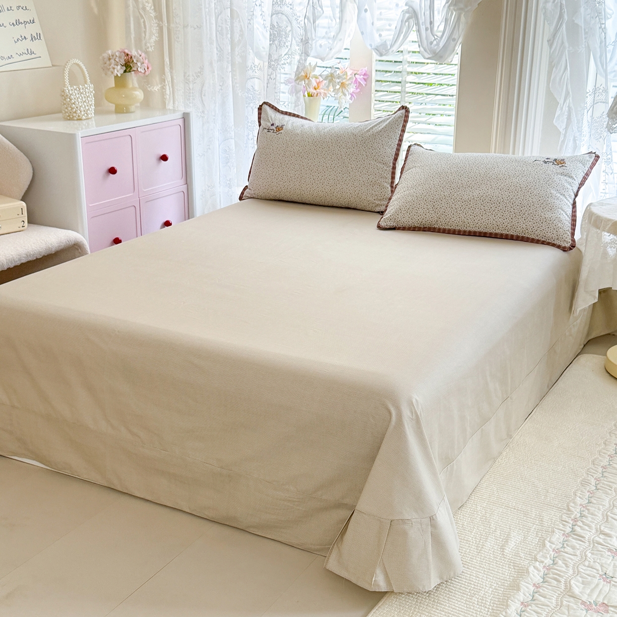 91家纺网 家纺一手货源 找家纺 艾唯希家纺 2026新款多功能全棉活套夏被四件套刺绣工艺纯棉四季通用-知意系列 知意-奶茶