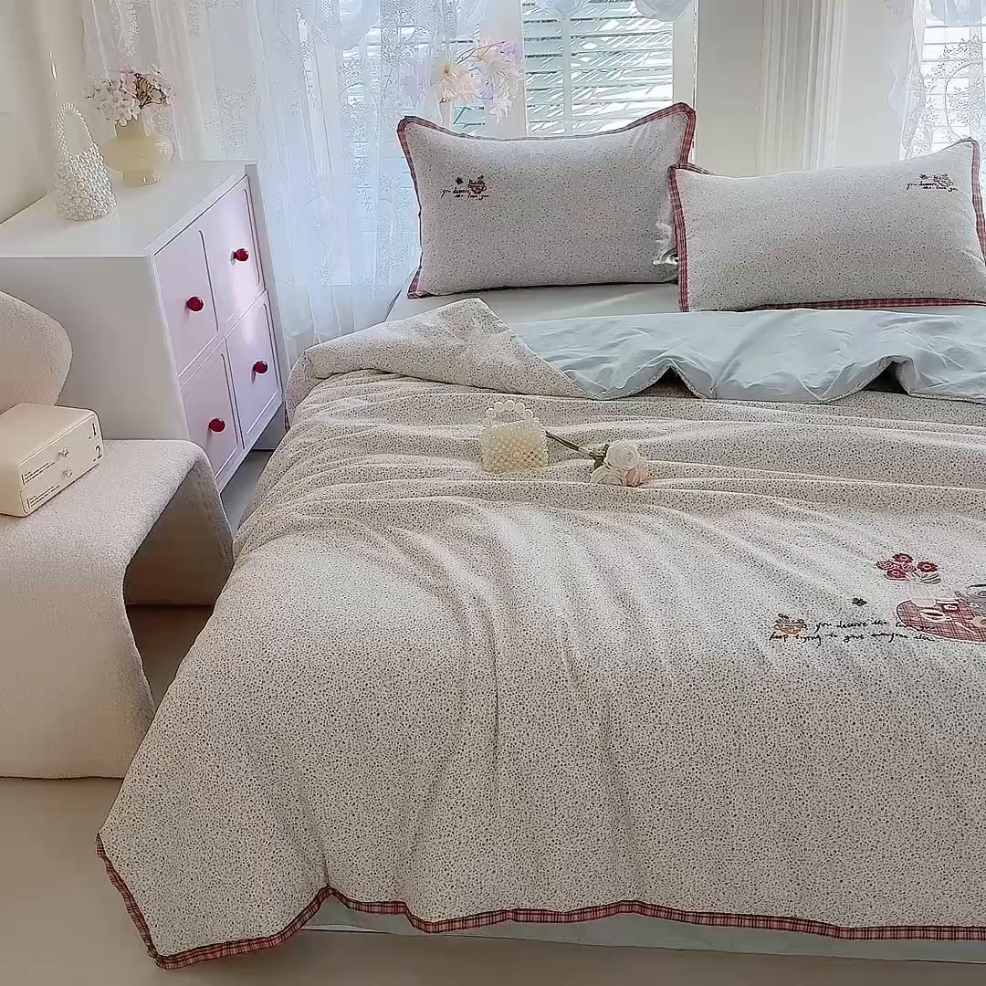 91家纺网 家纺一手货源 找家纺 艾唯希家纺 2026新款多功能全棉活套夏被四件套刺绣工艺纯棉四季通用-知意系列 知意-绿