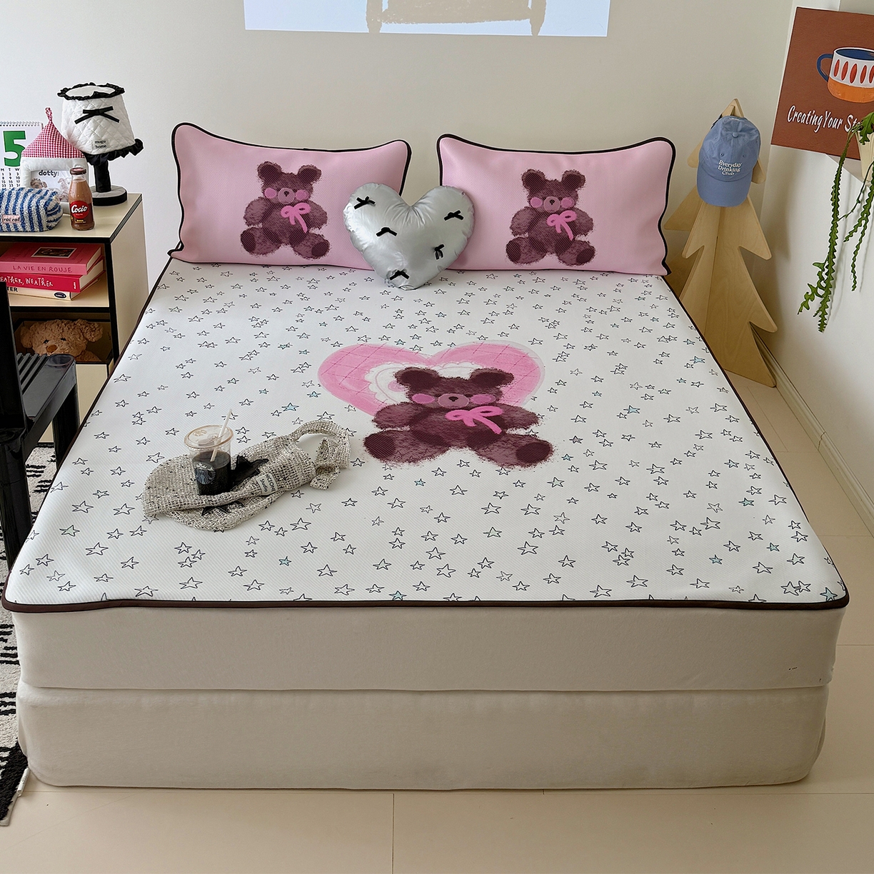 山茶家居-原创设计（原山茶家纺） 2026新款韩国设计师合作款斜纹冰丝席凉席 韩国设计系列-星星熊