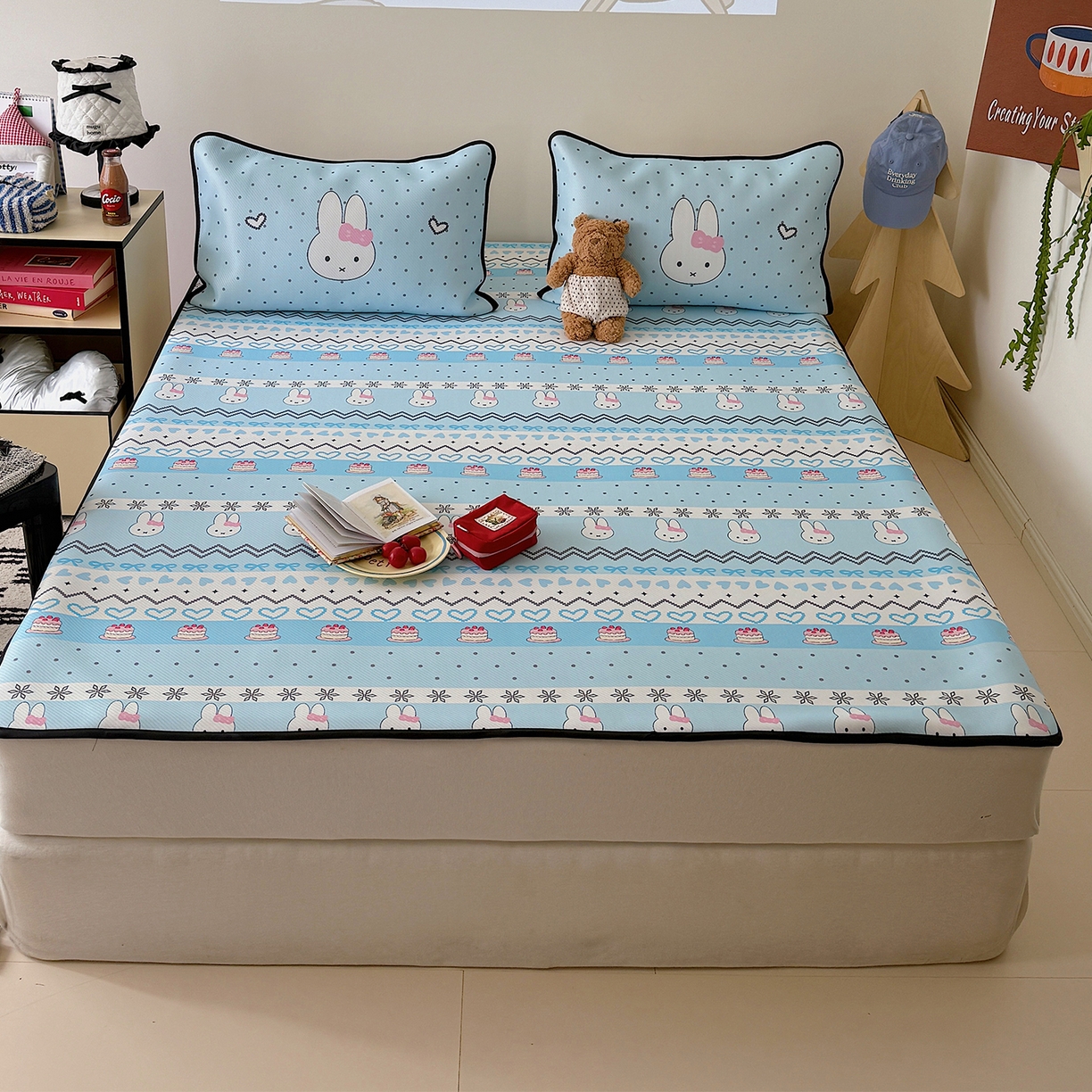 山茶家居-原创设计（原山茶家纺） 2026新款韩国设计师合作款斜纹冰丝席凉席 韩国设计系列--海盐米菲