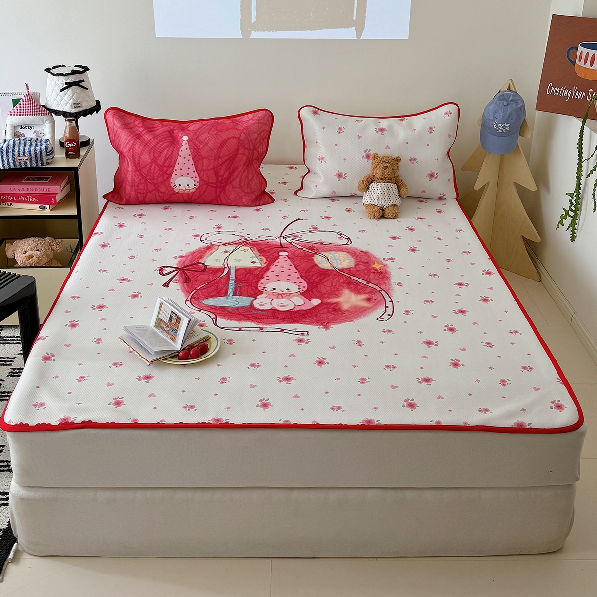 山茶家居-原创设计（原山茶家纺） 2026新款韩国设计师合作款斜纹冰丝席凉席 韩国设计系列-kt苹果屋