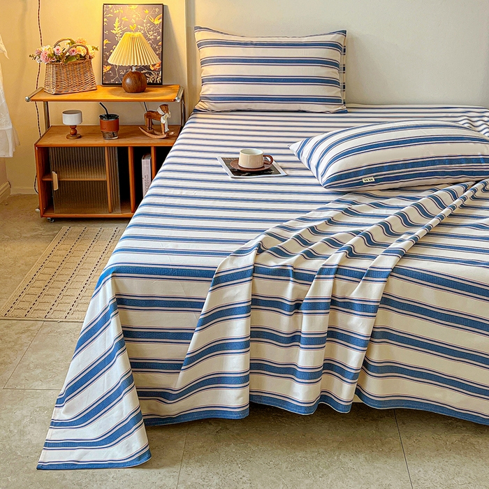 91家纺网 家纺一手货源 找家纺 文黛家居 2026新款全棉老粗布床单 晴空条纹