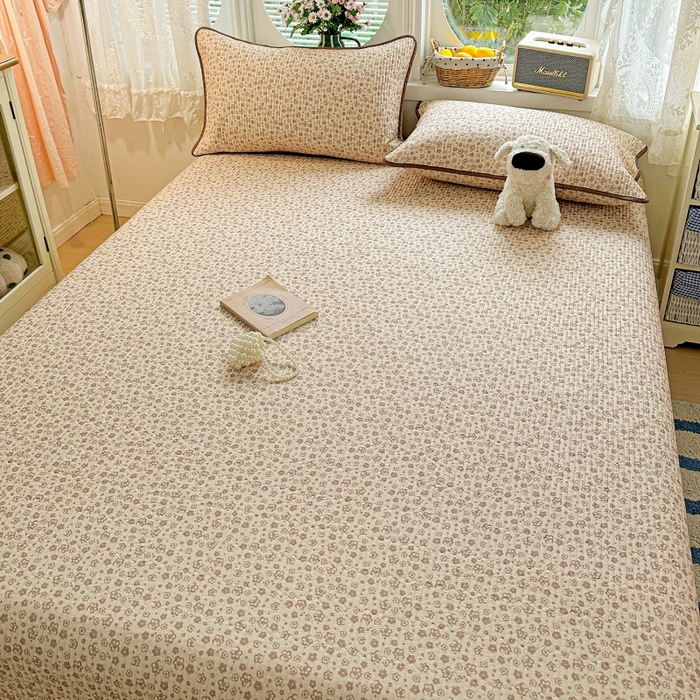 91家纺网 家纺一手货源 找家纺 文黛家居 2026新款全棉双层纱床盖款三件套【支持定做】简雅-棕