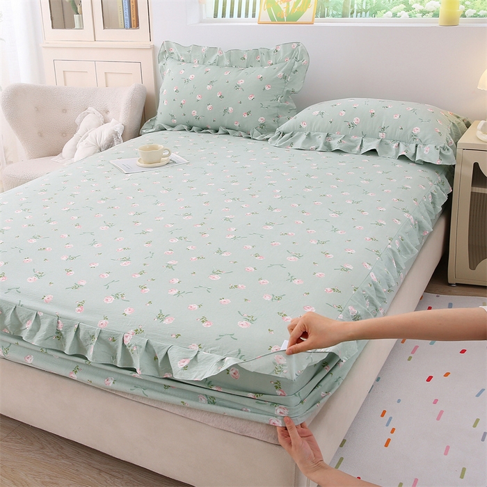 乐逸家纺 2026新款A类母婴级韩系爆款花边款碎花床笠三件套四件套 韩系花边款床笠半身倾慕