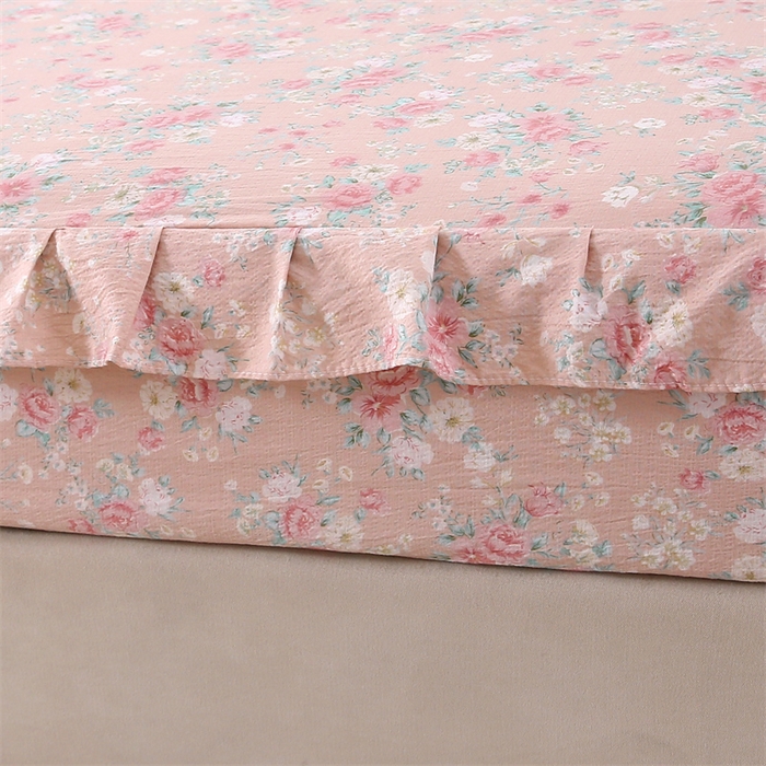 91家纺网 家纺一手货源 找家纺 乐逸家纺 2026新款A类母婴级韩系爆款花边款碎花床笠三件套四件套 韩系花边款床笠爱如星辰