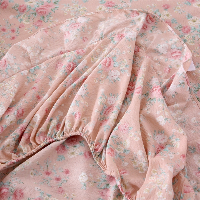 91家纺网 家纺一手货源 找家纺 乐逸家纺 2026新款A类母婴级韩系爆款花边款碎花床笠三件套四件套 韩系花边款床笠爱如星辰