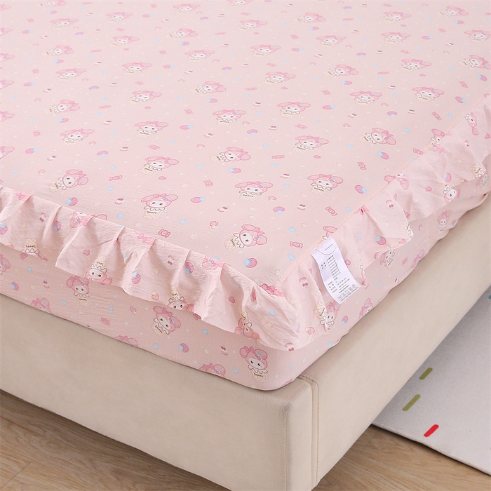 91家纺网 家纺一手货源 找家纺 乐逸家纺 2026新款A类母婴级韩系爆款花边款碎花床笠三件套四件套 韩系花边款床笠可爱卡通甜筒