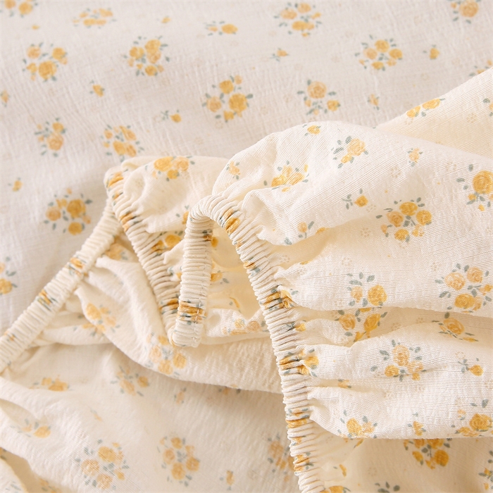 91家纺网 家纺一手货源 找家纺 乐逸家纺 2026新款A类母婴级韩系爆款花边款碎花床笠三件套四件套 韩系花边款床笠栀子海