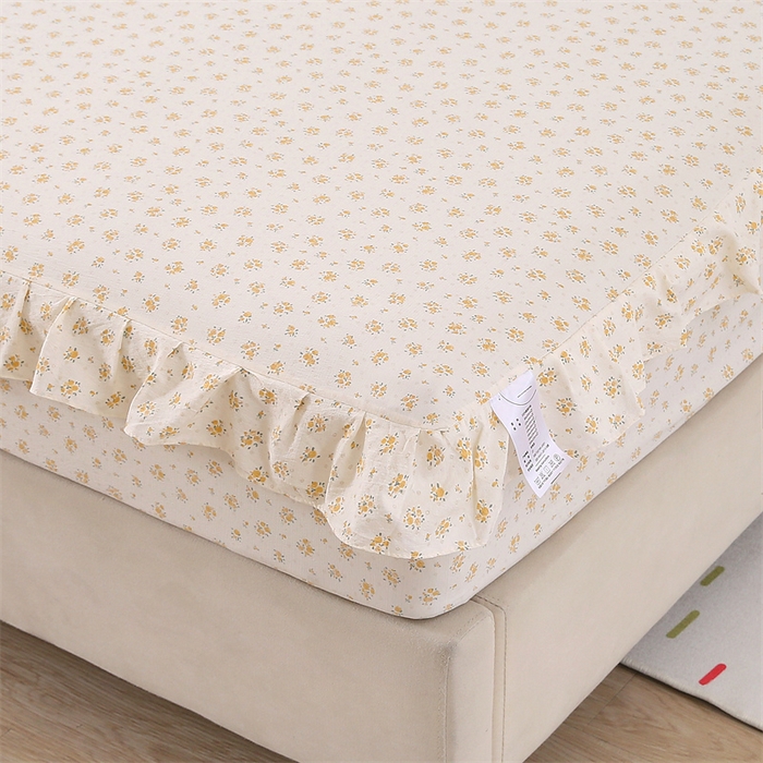 91家纺网 家纺一手货源 找家纺 乐逸家纺 2026新款A类母婴级韩系爆款花边款碎花床笠三件套四件套 韩系花边款床笠栀子海