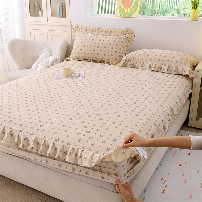 乐逸家纺 2026新款A类母婴级韩系爆款花边款碎花床笠三件套四件套 韩系花边款床笠花海