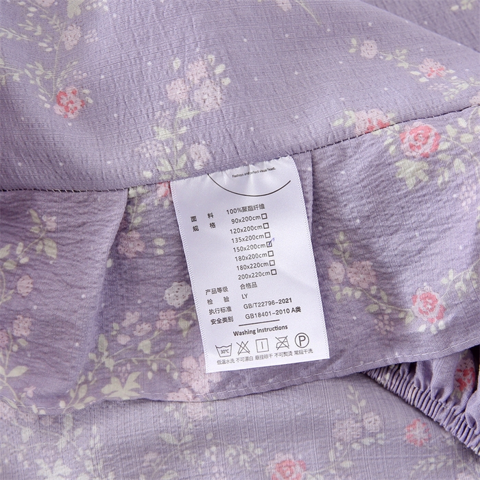 91家纺网 家纺一手货源 找家纺 乐逸家纺 2026新款A类母婴级韩系爆款花边款碎花床笠三件套四件套 韩系花边款床笠倾心紫