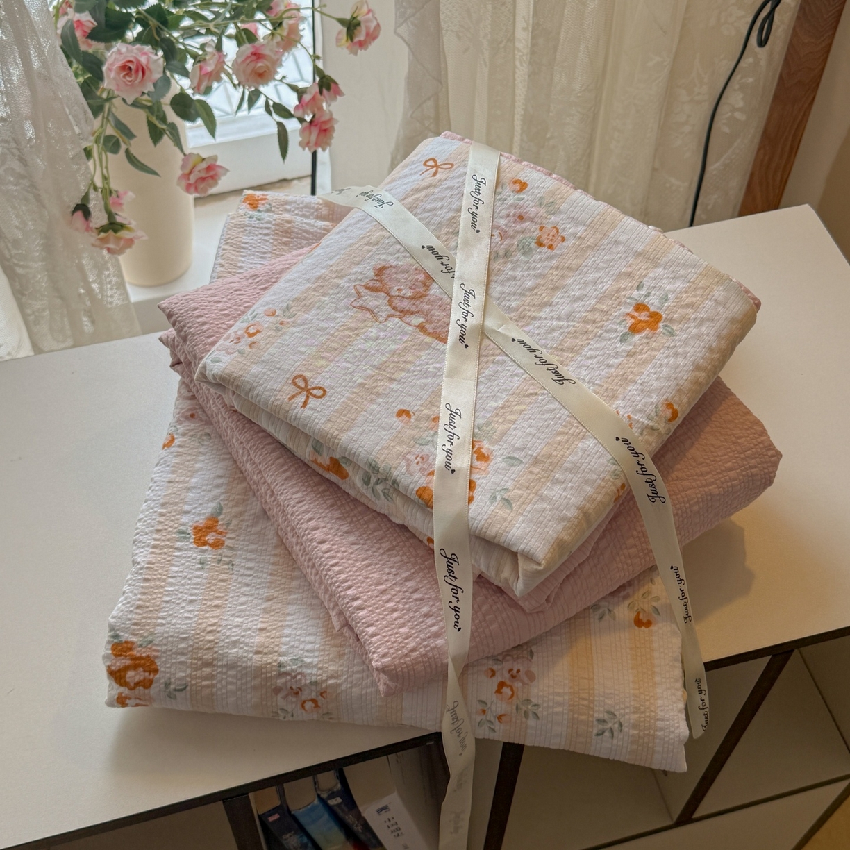 91家纺网 家纺一手货源 找家纺 （总）温眠家纺 2026新款高品质泡芙纱简单款四件套