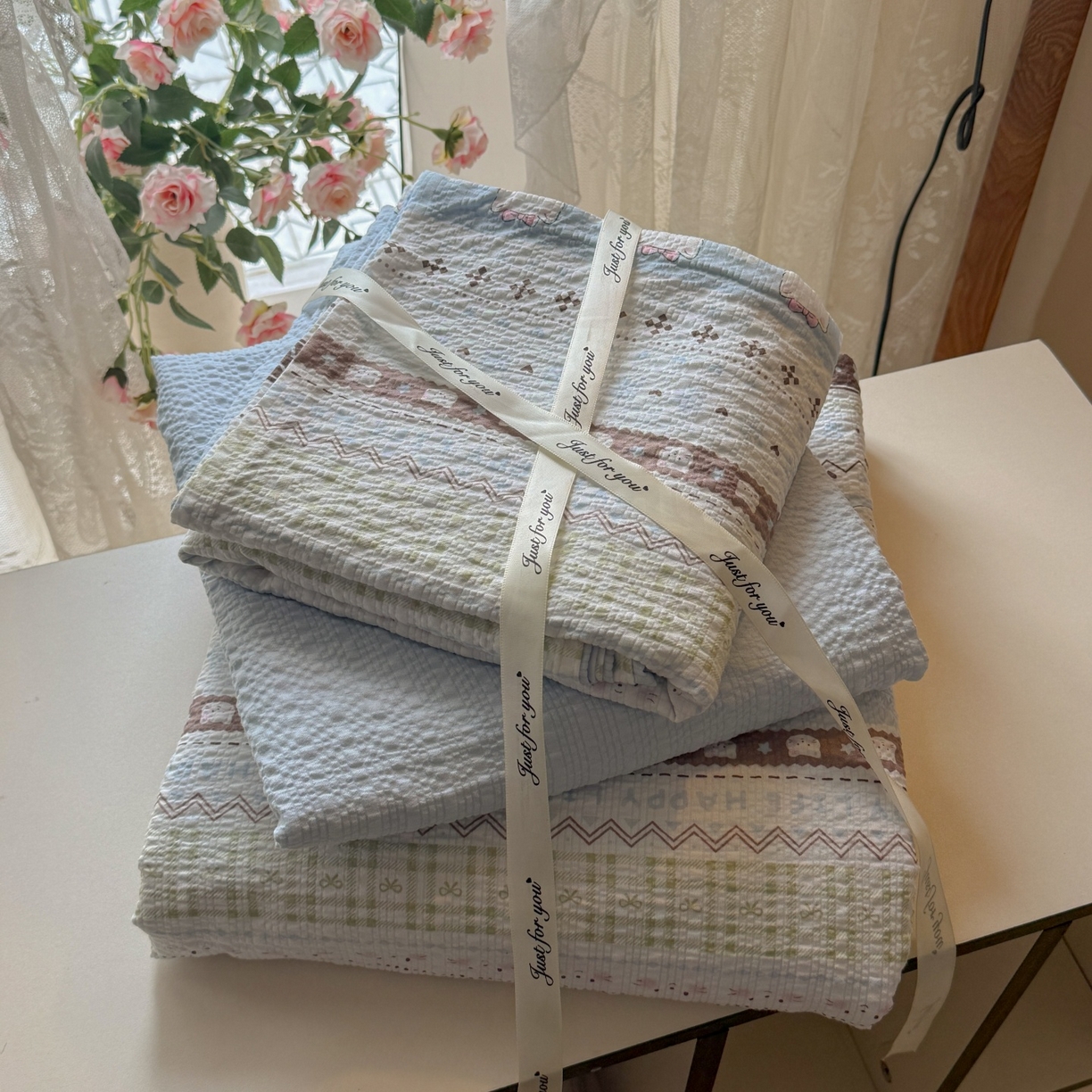 91家纺网 家纺一手货源 找家纺 （总）温眠家纺 2026新款高品质泡芙纱简单款四件套