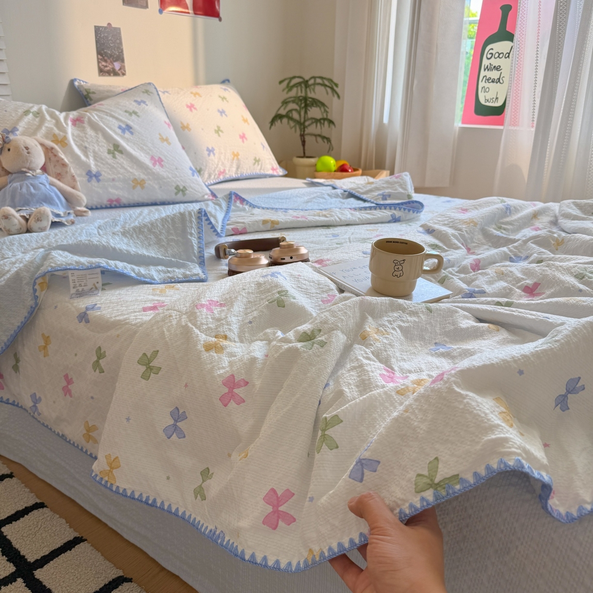 91家纺网 家纺一手货源 找家纺 温眠家纺 2026新款高品质泡芙纱贝壳绣夏被夏凉被空调被四件套 彩色梦