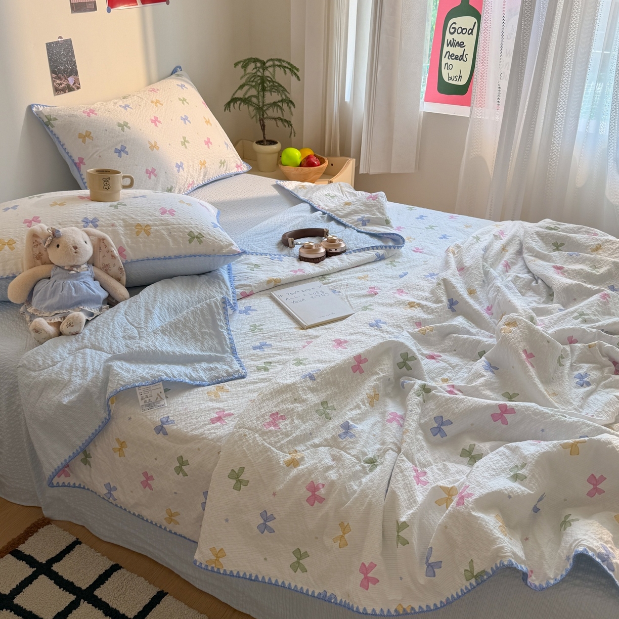 91家纺网 家纺一手货源 找家纺 温眠家纺 2026新款高品质泡芙纱贝壳绣夏被夏凉被空调被四件套 彩色梦