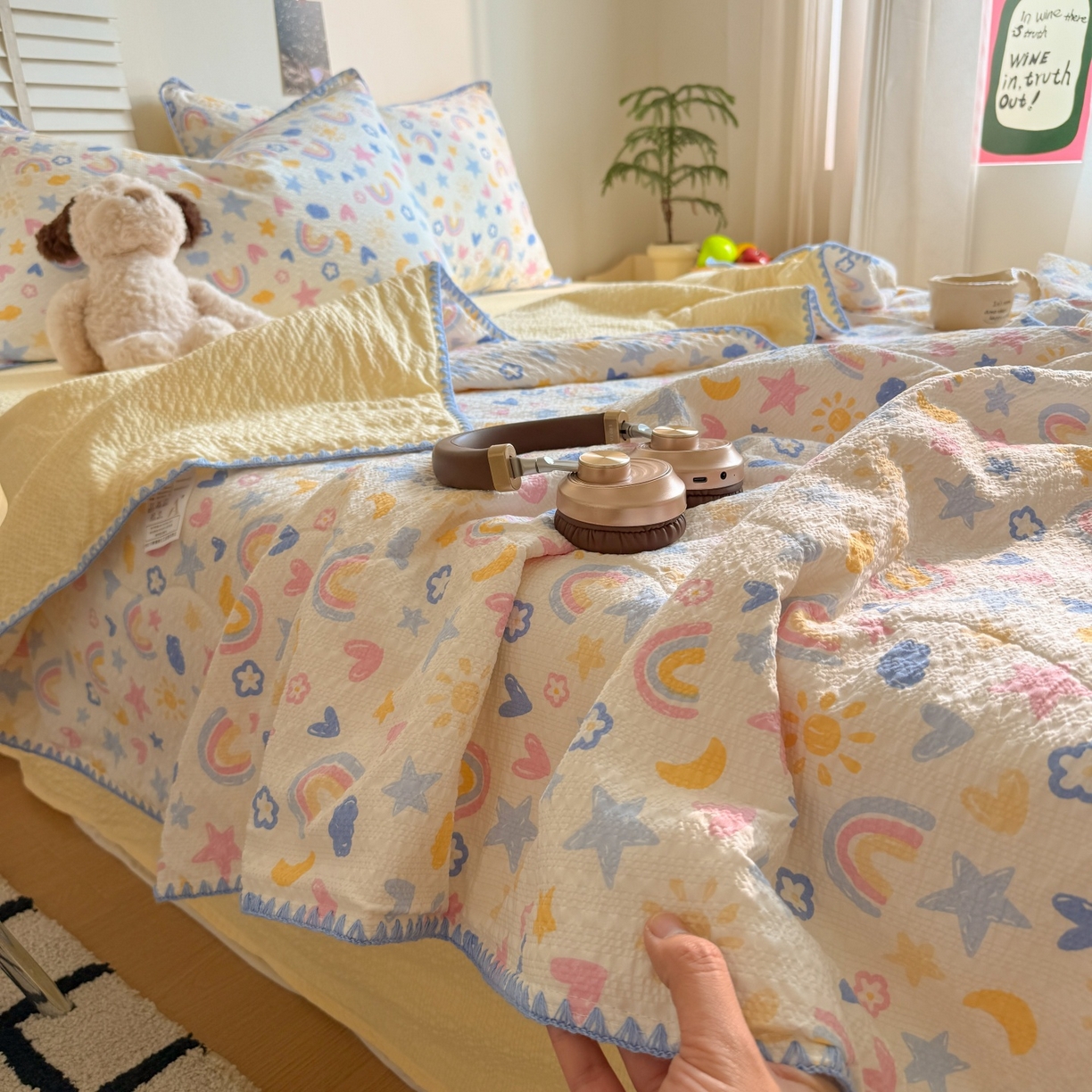 91家纺网 家纺一手货源 找家纺 温眠家纺 2026新款高品质泡芙纱贝壳绣夏被夏凉被空调被四件套 织梦