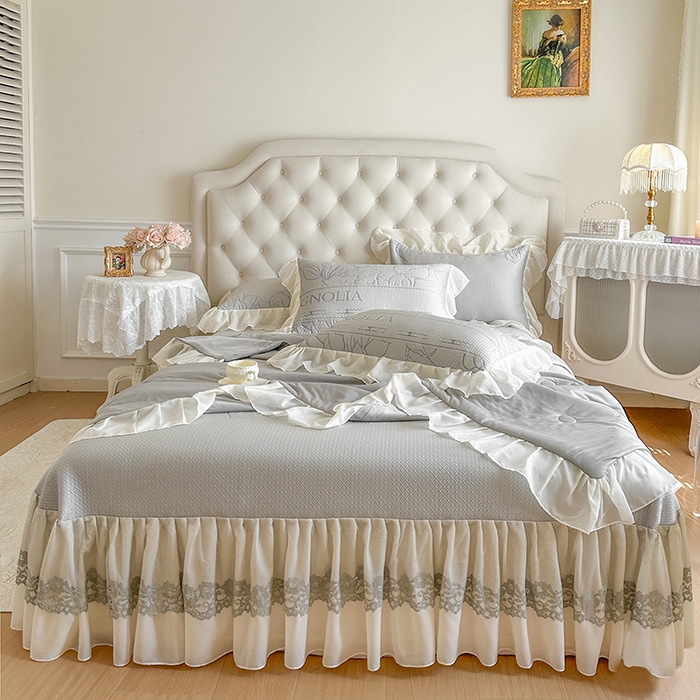 91家纺网 家纺一手货源 找家纺 网红馆（ck家纺） 2026新款A类凉感夏被PE凉席床盖四件套-浅夏 浅夏-灰
