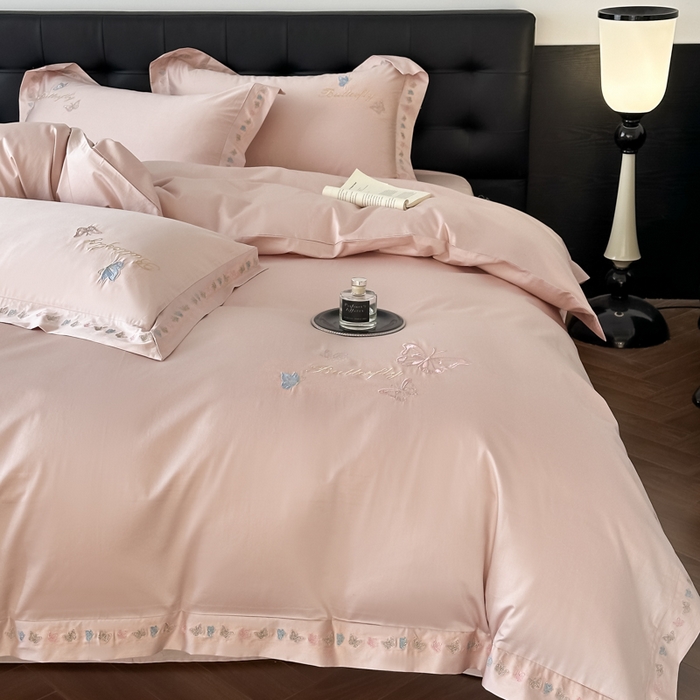 91家纺网 家纺一手货源 找家纺 帝王家纺 2026热款水洗天丝绣花冰丝四件套夏季少女公主风--蝶梦系列 蝶梦-粉
