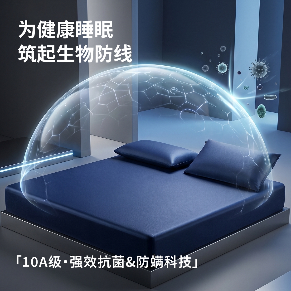 91家纺网 家纺一手货源 找家纺 雯豆家纺 2026新款10A抗菌防螨全棉单层床笠加高45cm全包裹床罩床单床笠三件套 全棉单层床笠-幽梦蓝