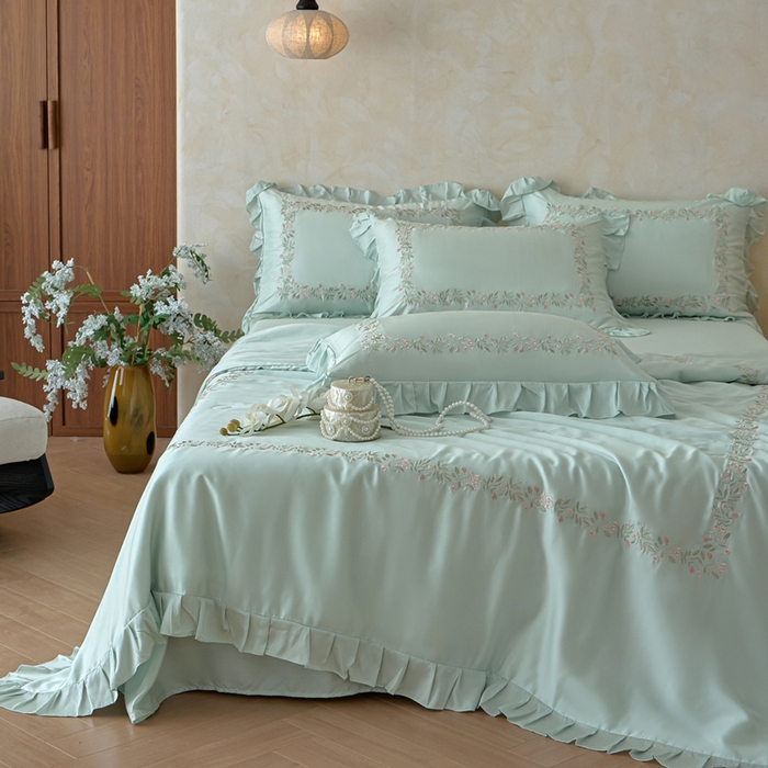 欧乐蒂 2026新款水洗天丝刺绣夏被夏凉被空调被四件套-克莉丝 克莉丝-冰兰