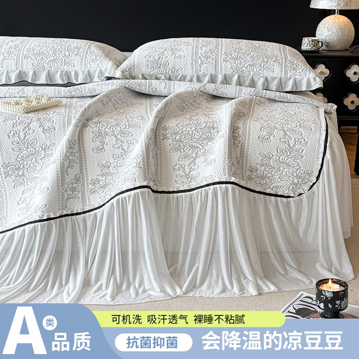 91家纺网 家纺一手货源 找家纺 可恩欣 2026新款凉豆豆提花软席系列-床裙款 花蔓白