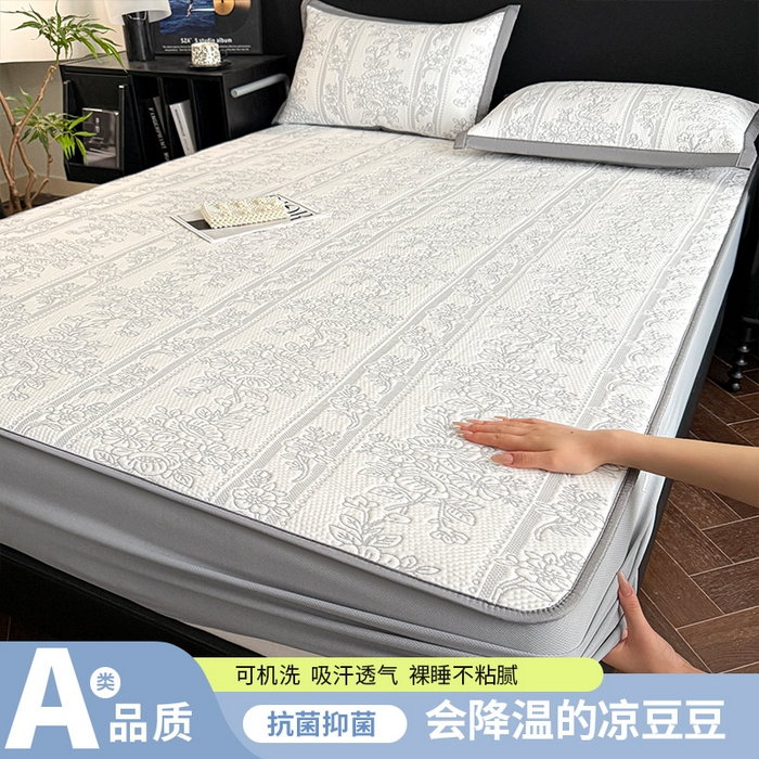 91家纺网 家纺一手货源 找家纺 可恩欣 2026新款凉豆豆提花软席系列-床笠款 花蔓蓝