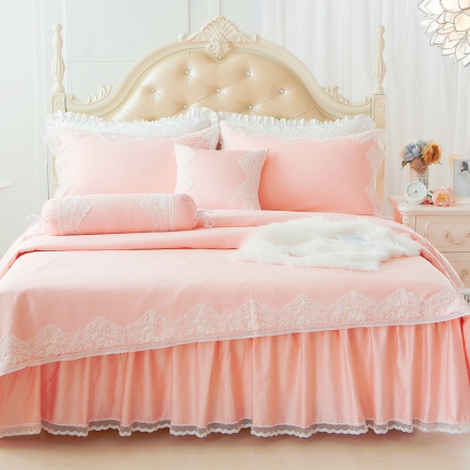 91家纺网 家纺一手货源 找家纺 菊上家纺 60S贡缎全棉纯色蕾丝床裙四件套 轻奢风系列8色