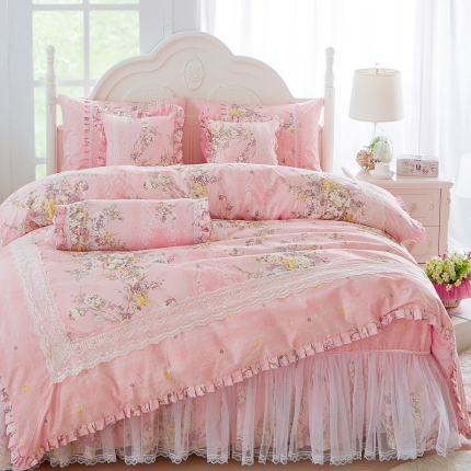 91家纺网 家纺一手货源 找家纺 菊上新品韩版全棉加厚加棉田园公主风床裙款四件套（总13款）