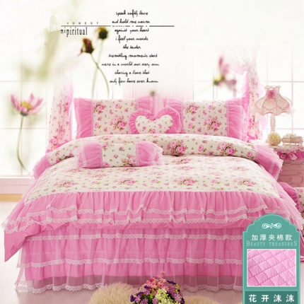 91家纺网 家纺一手货源 找家纺 菊上新品韩版全棉加厚加棉田园公主风床裙款四件套（总13款）