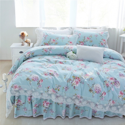 91家纺网 家纺一手货源 找家纺 2017优质全棉13372韩版蕾丝床裙精品四件套 安娜花园