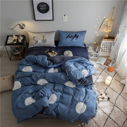 91家纺网 家纺一手货源 找家纺 慕梵大版定位 水洗暖绒+法莱绒四件套多规格尺寸床单款珊瑚绒