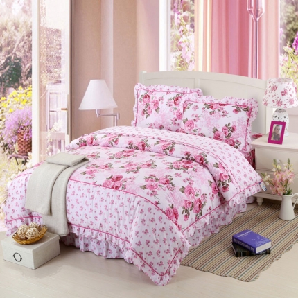 91家纺网 家纺一手货源 找家纺 （总）金丝鸟家纺 全棉韩版斜纹12868花边四件套