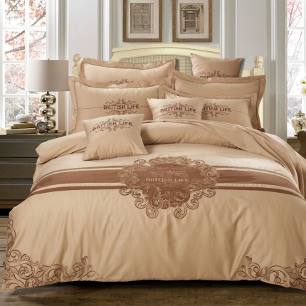 91家纺网 家纺一手货源 找家纺 兴美佳家纺  欧式60s贡缎长绒棉刺绣四件套–英伦风尚