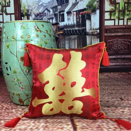 中式抱枕古典红木家具靠垫套 中国风结婚庆床头腰靠腰枕套