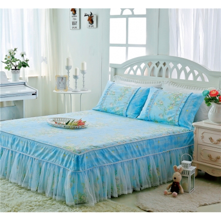 91家纺网 家纺一手货源 找家纺 菊上  精品全棉133*72小清新床单床裙款四件套（总）