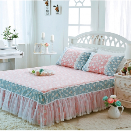 91家纺网 家纺一手货源 找家纺 菊上  精品全棉133*72小清新床单床裙款四件套（总）